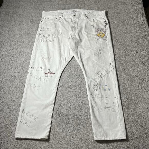 Polo Ralph Lauren Jeans Mens 40x30 White Graphic Sullivan Slim Denim - Picture 1 of 16